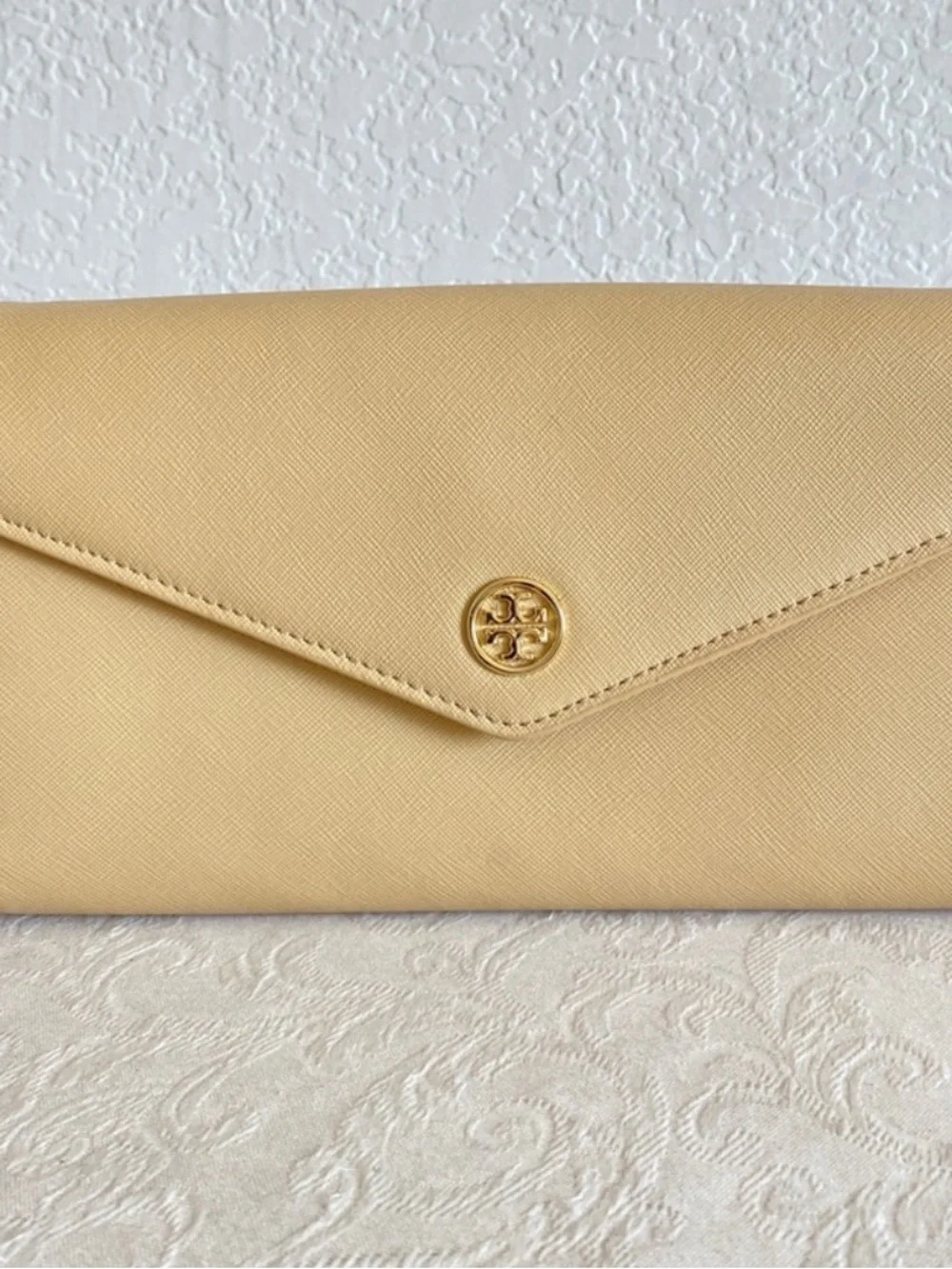Tory Burch Beige Envelope Crossbody with Gold Logo